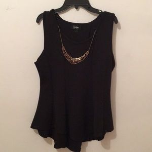 black sleeveless blouse - gold necklace attached